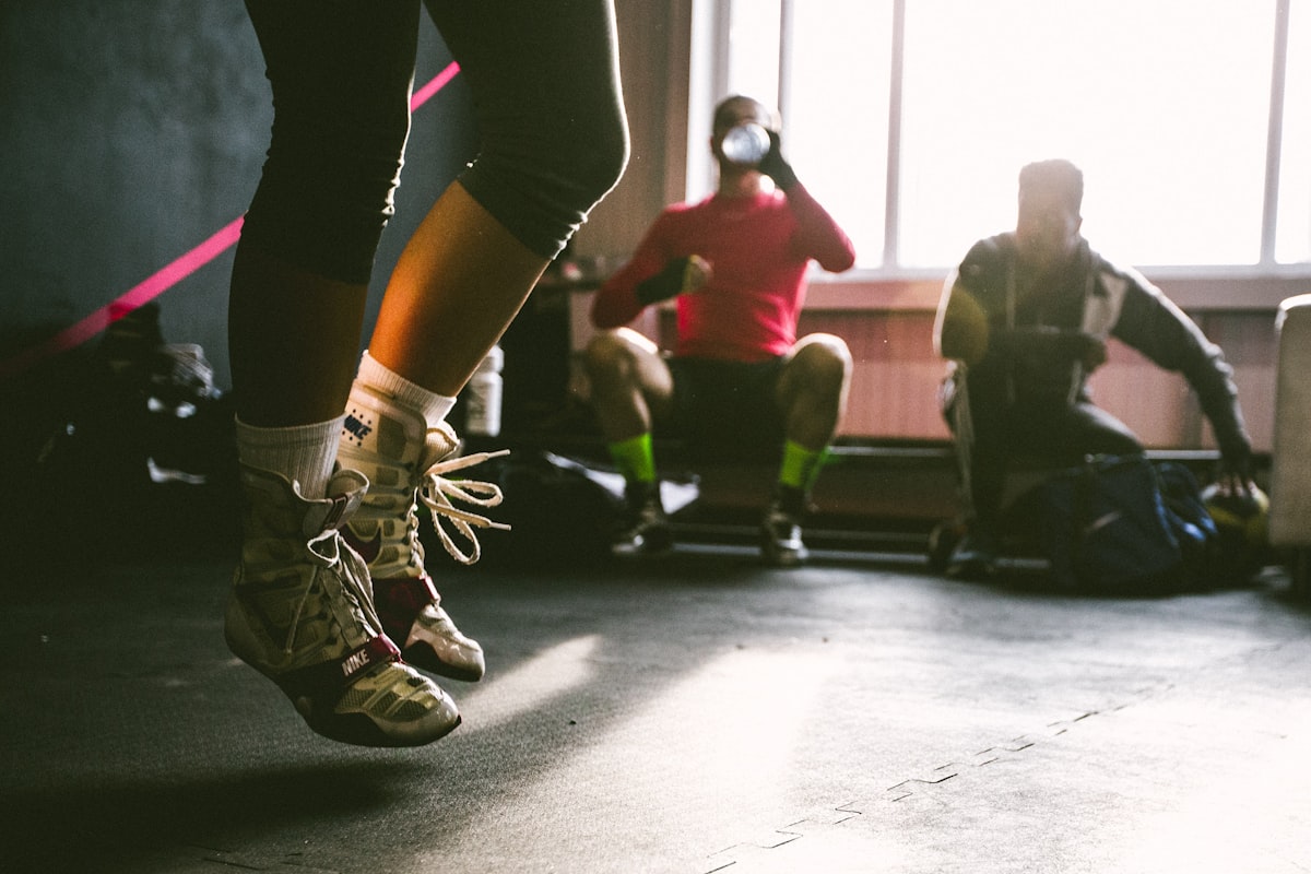 Adult fitness routine demonstration